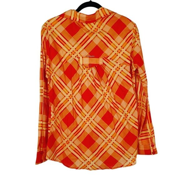 NEW Morena Rosa Orange Plaid Long Sleeve Button Down Blouse Size Medium - Picture 2 of 8